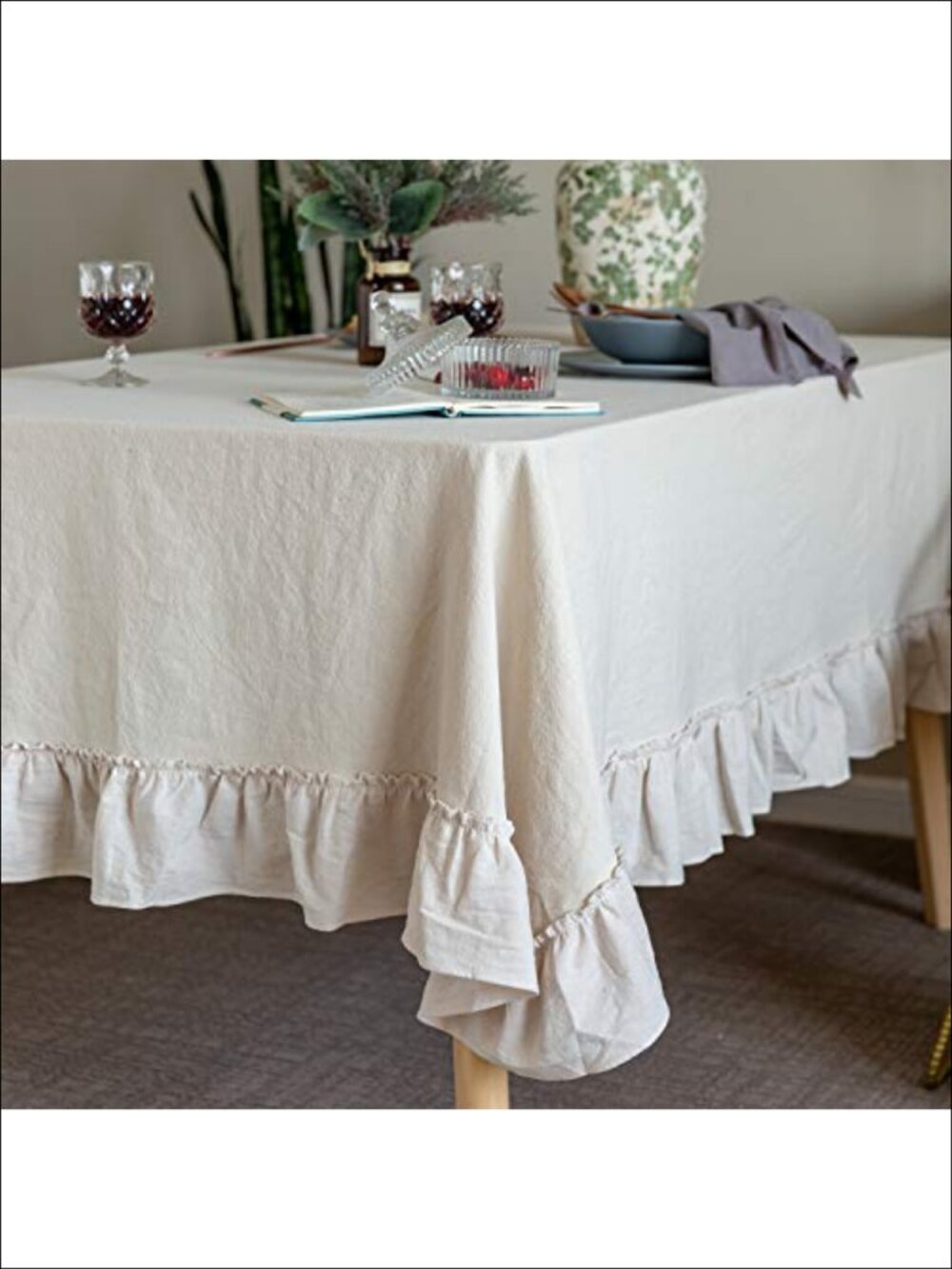 Cotton Ruffle Tablecloth 60x120 Washable Rectangular Table Cover - Picture 2 of 6